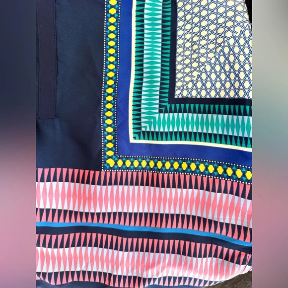 NWT Scarf Print Short-Sleeve Blouse by Fun 2 Fun navy pink teal satin Stitchfix - Picture 13 of 14